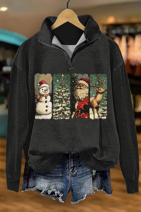 Retro Christmas Santa Claus Print Sweatshirt