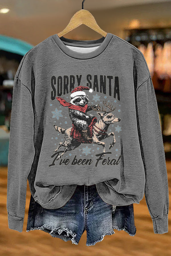 Funny Christmas Raccoon Print Sweatshirt