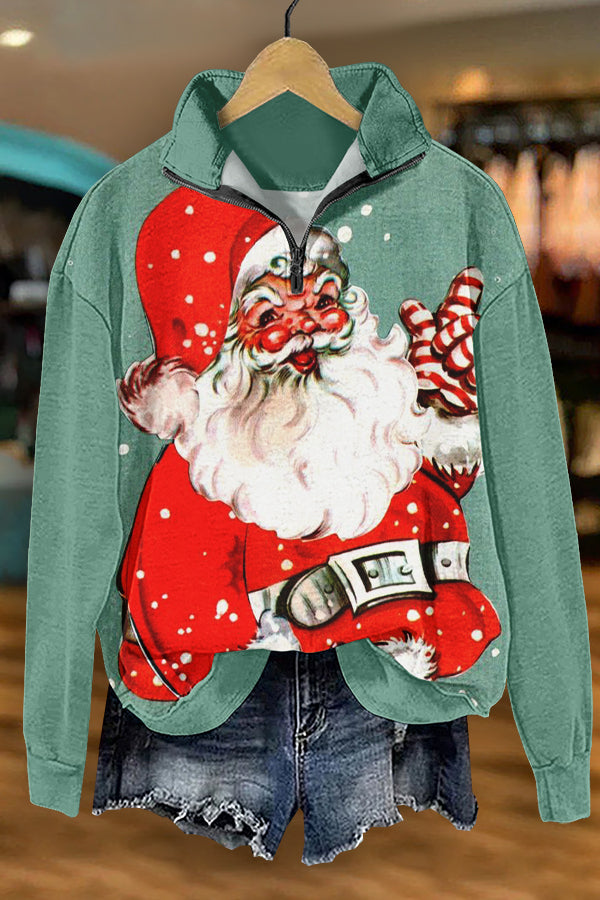 Retro Christmas Santa Claus Print Sweatshirt