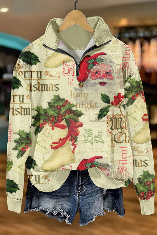 Retro Christmas Santa Claus Print Sweatshirt