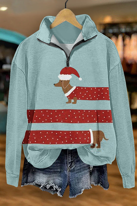 Cute Christmas Dachshund Print Sweatshirt