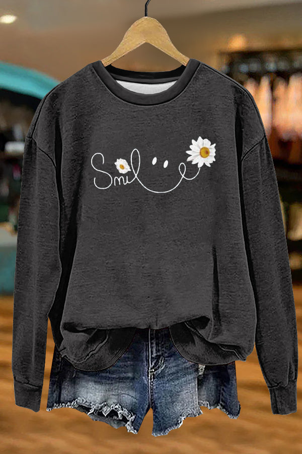 Cute Smile Daisy Print Sweatshirt