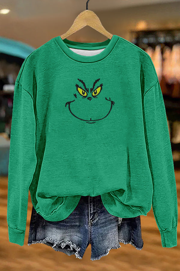 Funny Christmas Grinch Print Sweatshirt