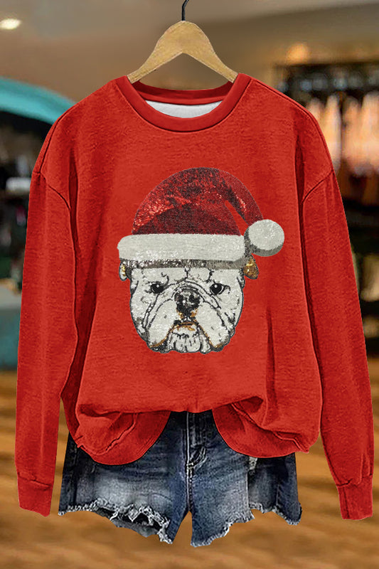 Gameday Christmas Santa Bulldog Print Sweatshirt