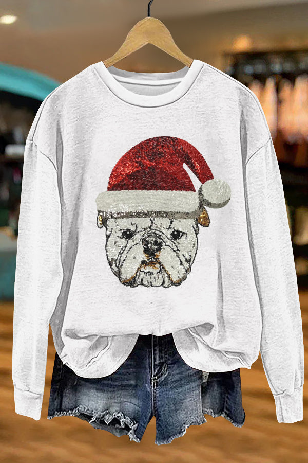 Gameday Christmas Santa Bulldog Print Sweatshirt