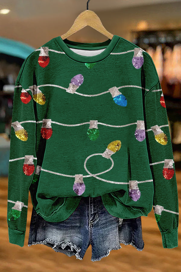 Shiny Christmas Lights Print Sweatshirt