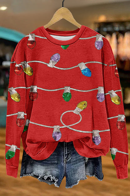 Shiny Christmas Lights Print Sweatshirt