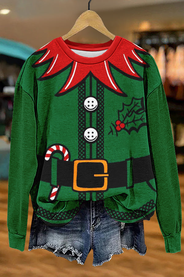 Green Christmas Santa Claus Print Sweatshirt