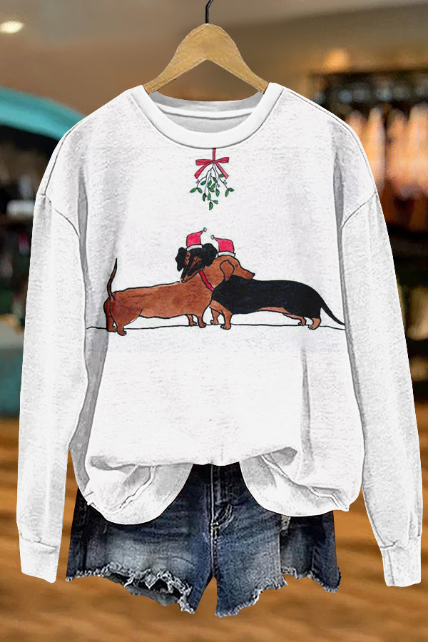 Cute Christmas Dachshund Print Sweatshirt