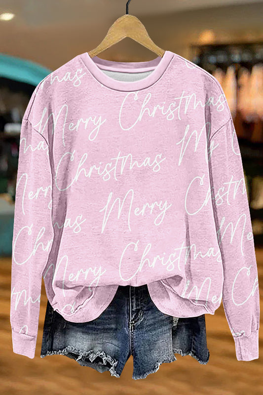 Pink Sweet Merry Christmas Print Sweatshirt