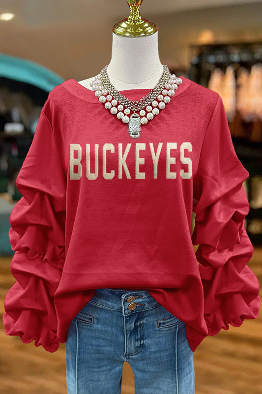 Cute Buckeyes Print Pleated Top