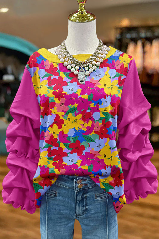 Sweet Flowers Print Pleated Top