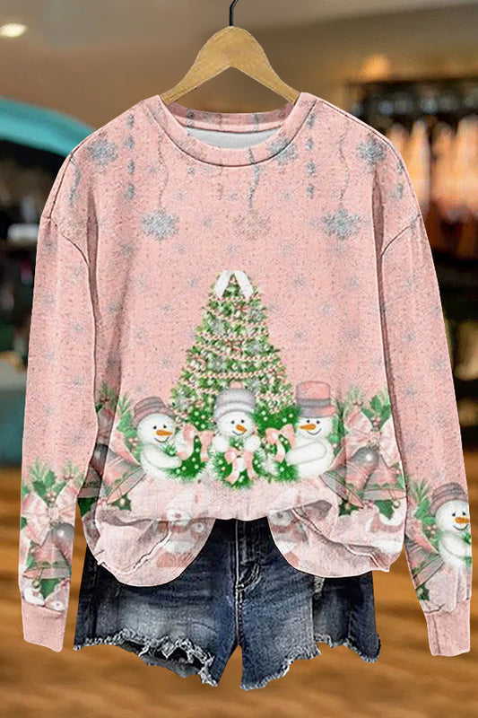 Pink Sweet Christmas Tree Print Sweatshirt