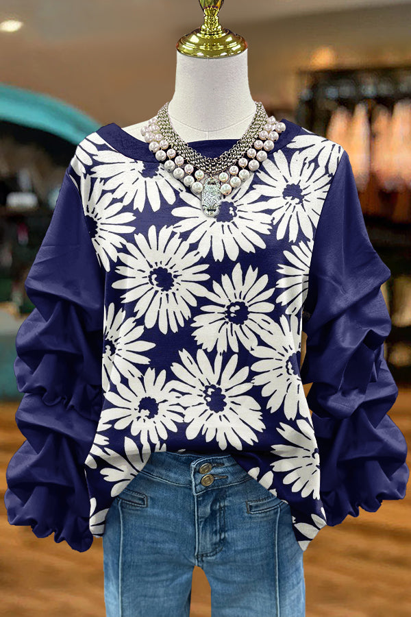 Cute Daisy Flowers Print Pleated Top