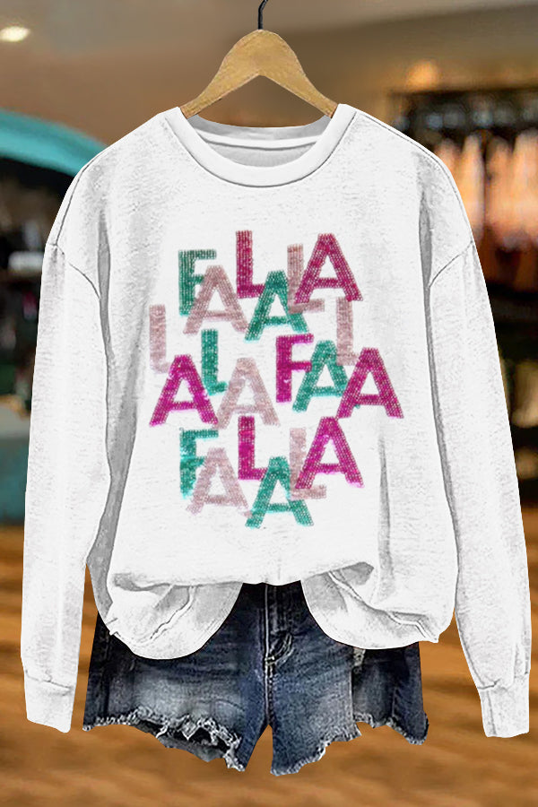 Cute Christmas Fa La La Print Sweatshirt