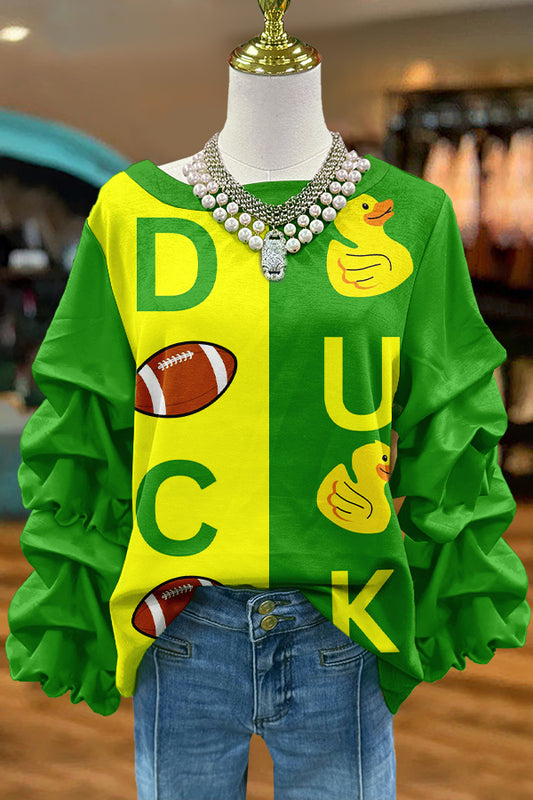 Cute Oregon Ducks Print Pleated Top