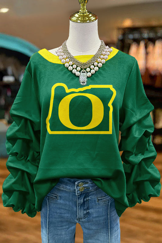 Classic Oregon Ducks Print Pleated Top