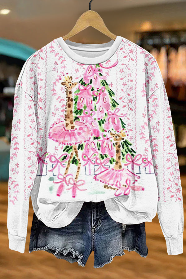 Cute Christmas Tree Print Sweatshirt