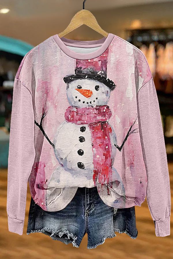 Sweet Christmas Snowman Print Sweatshirt