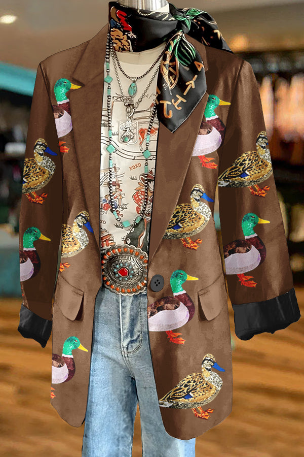 Shiny Camping Duck Print Blazer