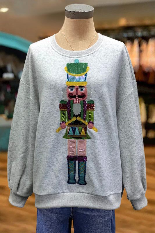 Cozy Cute Christmas Nutcracker Print Sweatshirt