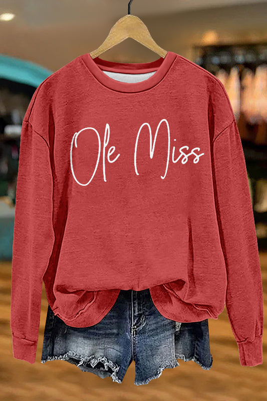 Cute Gameday Ole Miss Print Sweatshirt