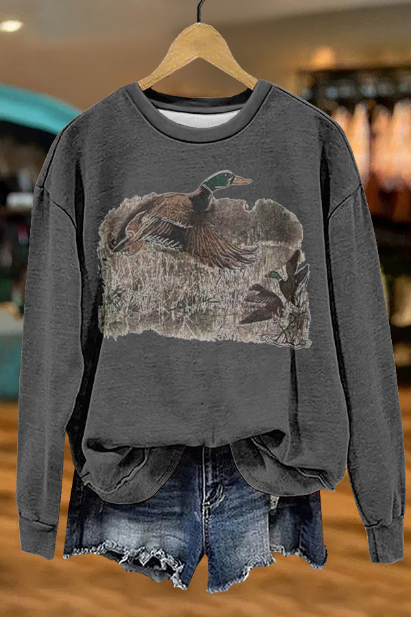 Cozy Camp Wild Ducks Print Sweatshirt