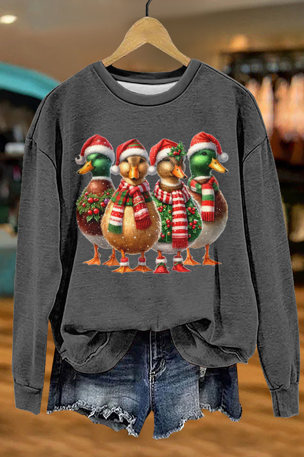 Cute Christmas Wild Ducks Print Sweatshirt