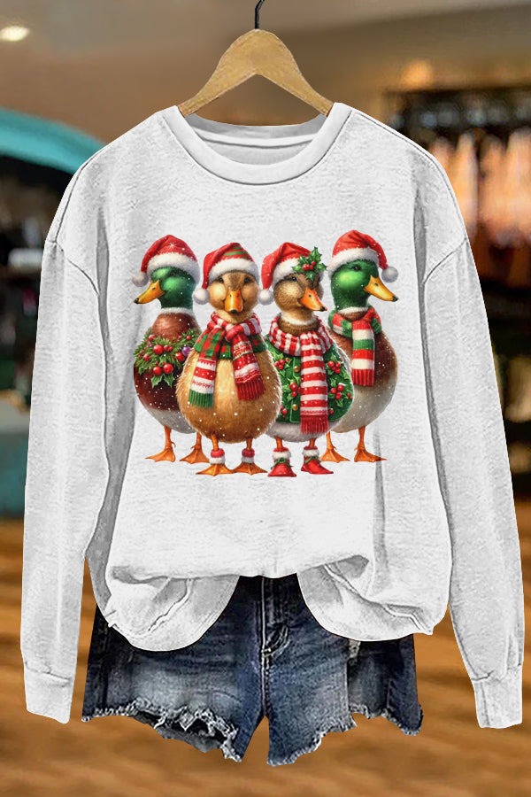 Cute Christmas Wild Ducks Print Sweatshirt