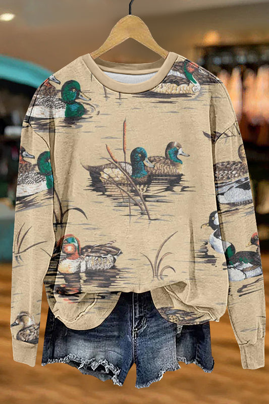 Cozy Wild Ducks Print Sweatshirt