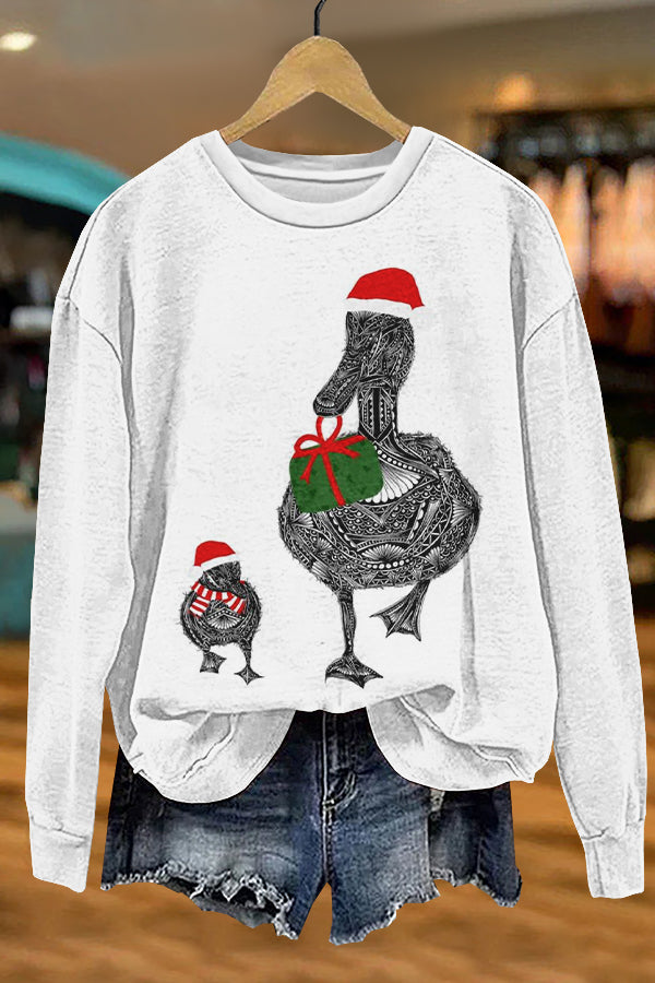 Cute Christmas Wild Ducks Print Sweatshirt