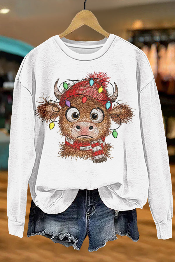 Cute Christmas Lights Cow Print Sweatshirt