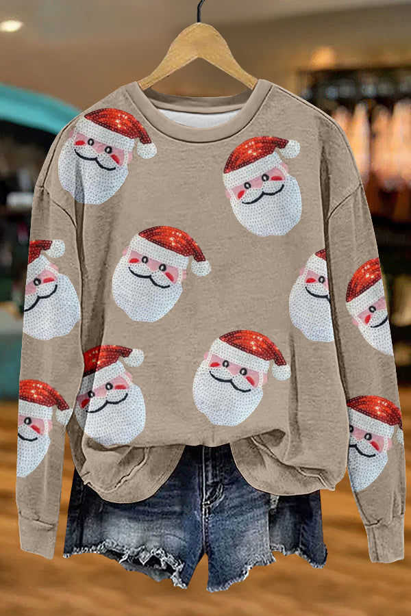 Shiny Christmas Santa Claus Print Sweatshirt