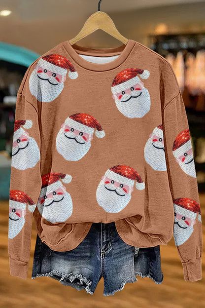 Shiny Christmas Santa Claus Print Sweatshirt