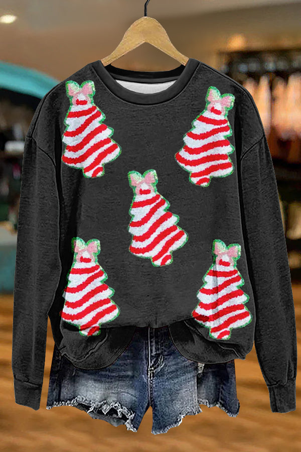 Shiny Cute Christmas Tree Print Sweatshirt