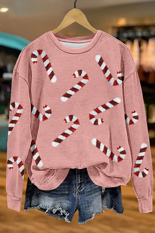 Shiny Christmas Candy Canes Print Sweatshirt