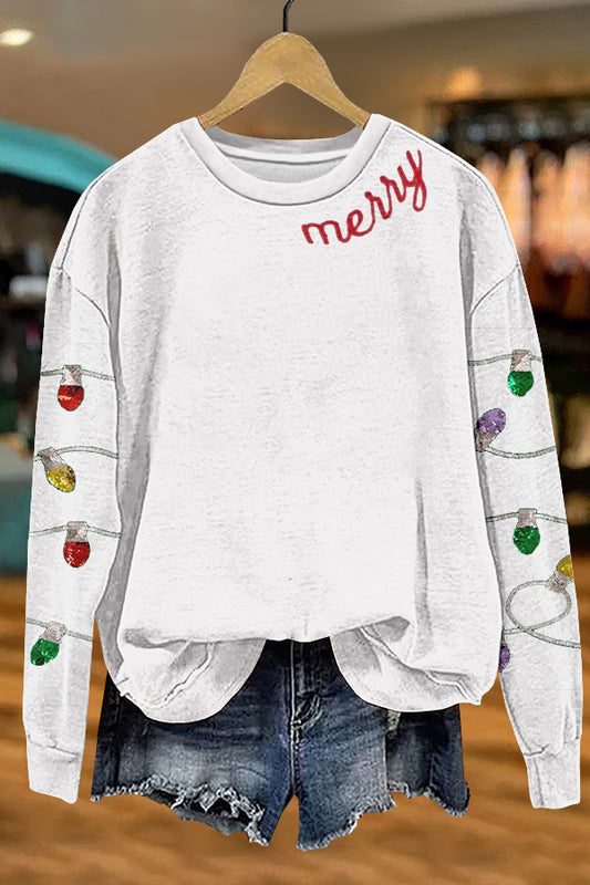 Cute Christmas Merry Lights Print Sweatshirt