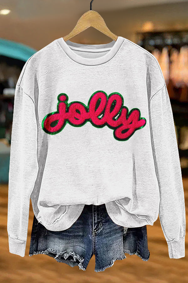 Cute Christmas Merry Jolly Print Sweatshirt