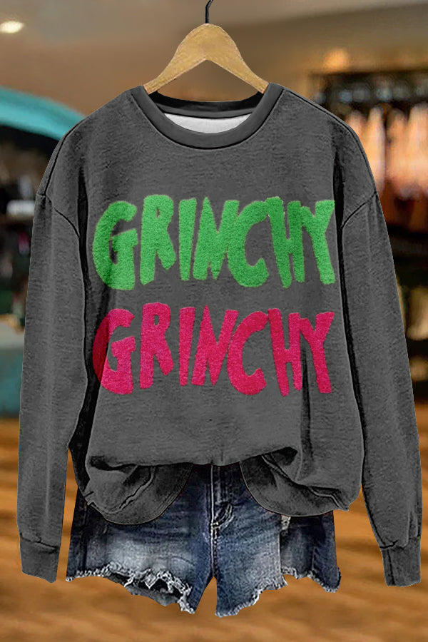 Cute Christmas Grinch Print Sweatshirt