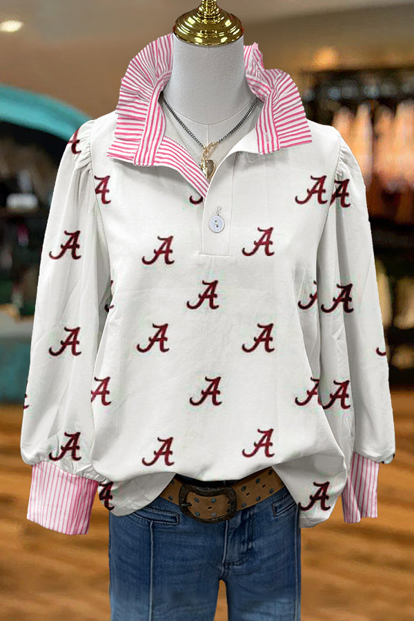 Classic Christmas Alabama Print Puff Sleeve Top