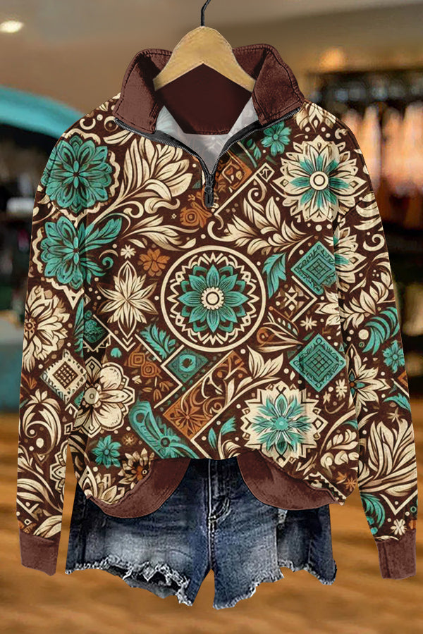 Western Ethnic Totem Print Sweatshirt