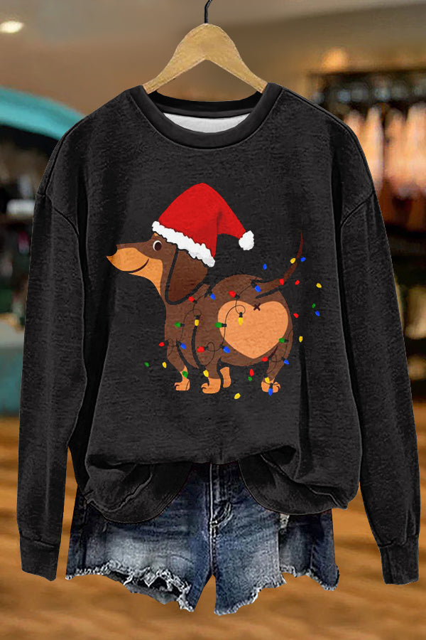 Christmas Dachshund Lights Print Sweatshirt