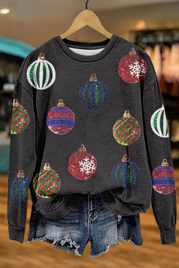 Shiny Christmas Light Balls Print Sweatshirt