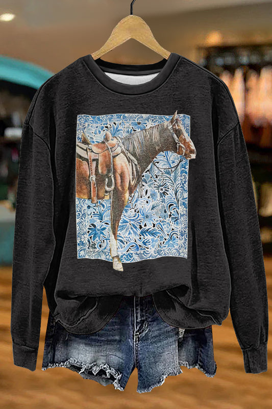 Western Cowboy Horse Racing Print Sweatshirt