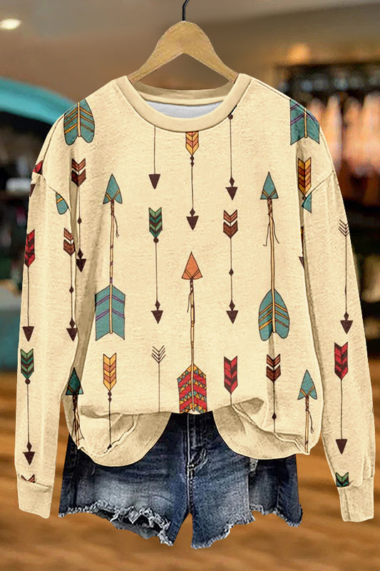 Western Aztec Arrows Print Sweatshirt