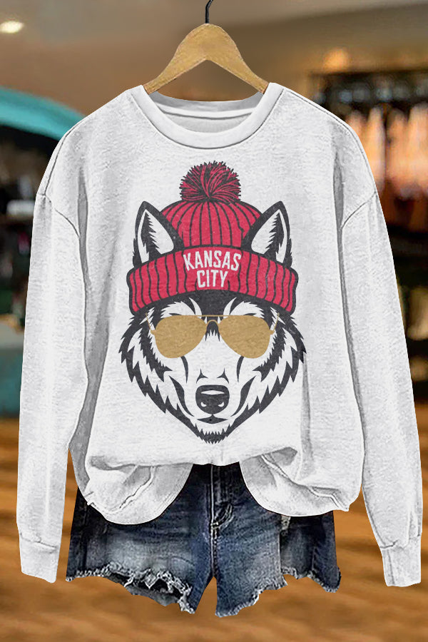 Gameday Wolf Mascot Print Sweatshirt