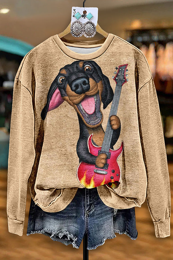 Vintage Dachshund Print Sweatshirt