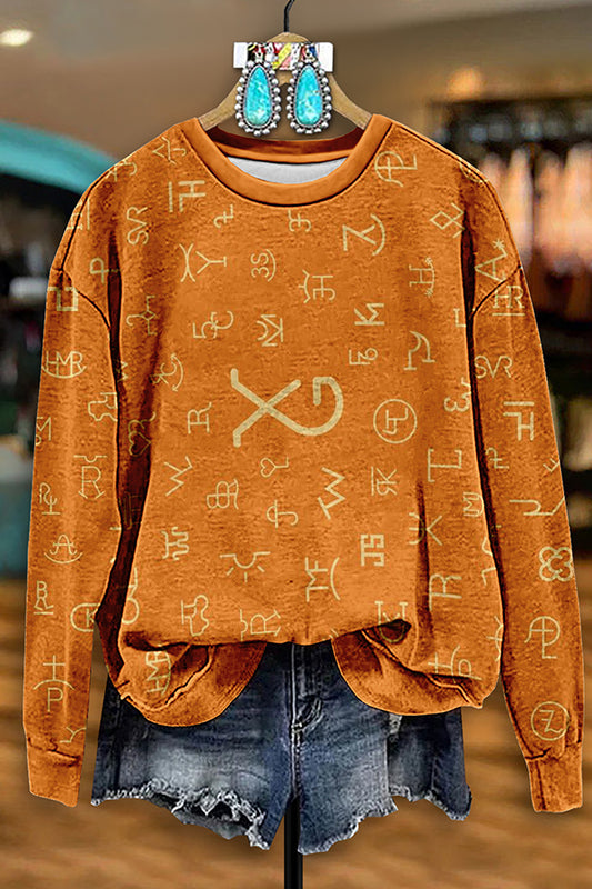 Vintage Western Symbols Print Sweatshirt