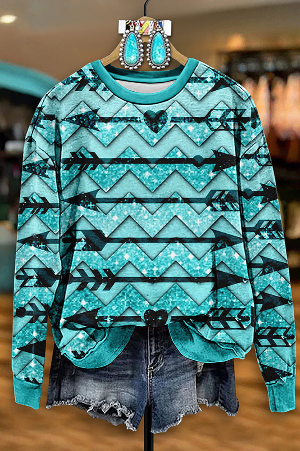 Retro Western Aztec Arrow Print Sweatshirt