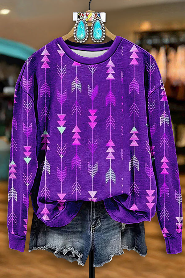 Retro Western Aztec Arrow Print Sweatshirt